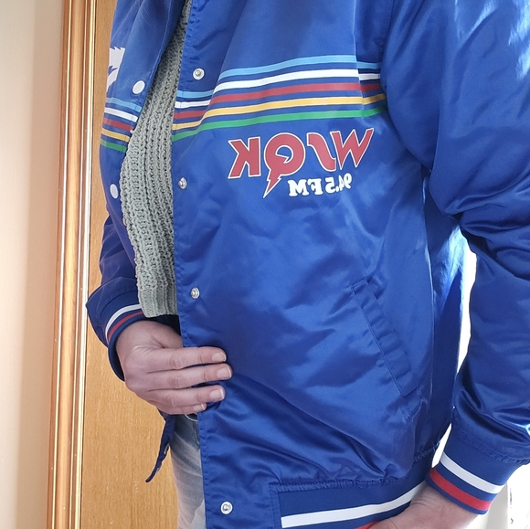 Netflix Official Stranger Things Blue The Squawk Radio Varisty Bomber Jacket - Picture 5 of 10
